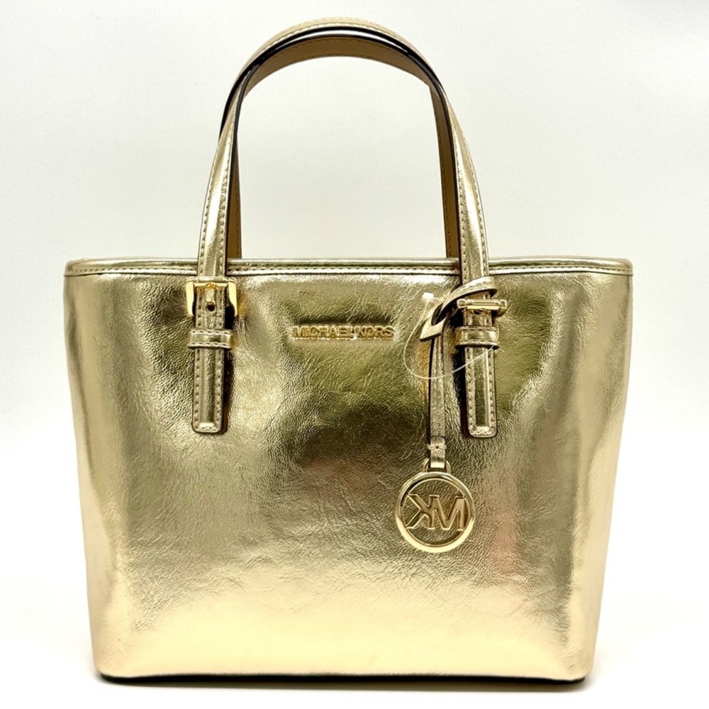 Michael Kors Jet Set Travel Extra-Small Logo Top-Zip Tote Bag Pale Gold